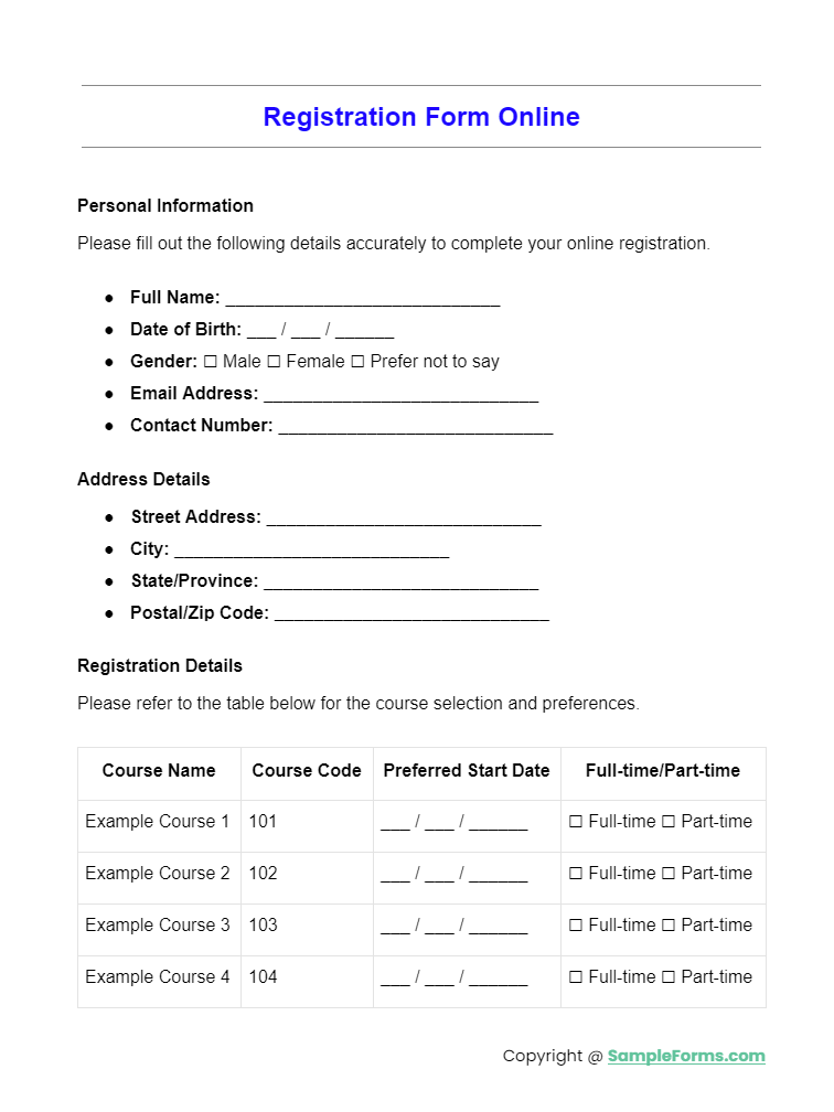 registration form online