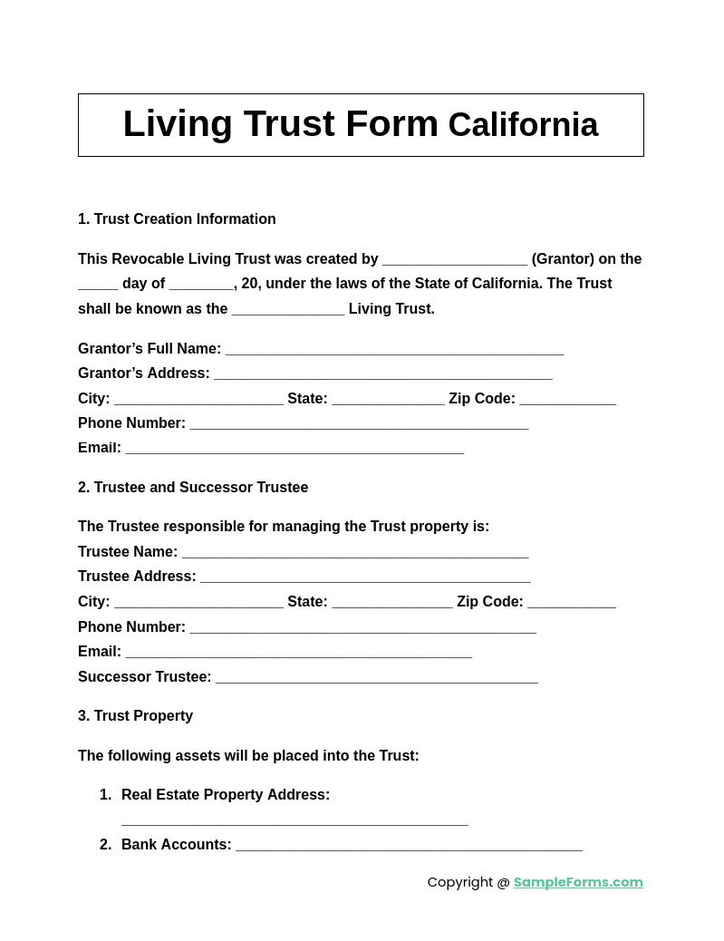 living trust form california