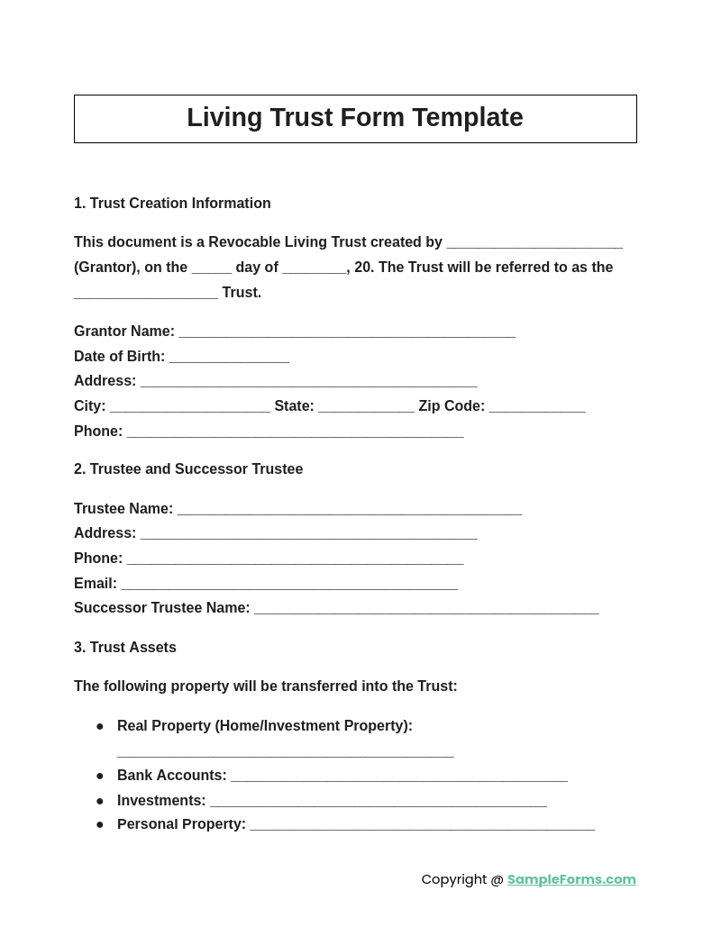 living trust form template