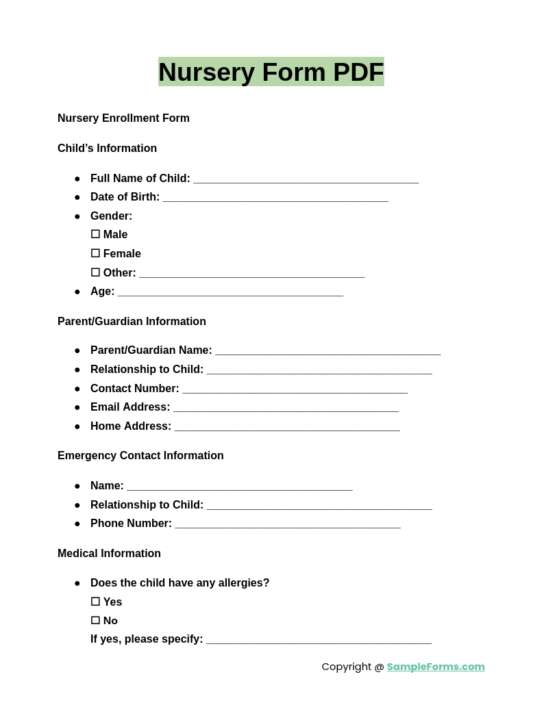 nursery form pdf