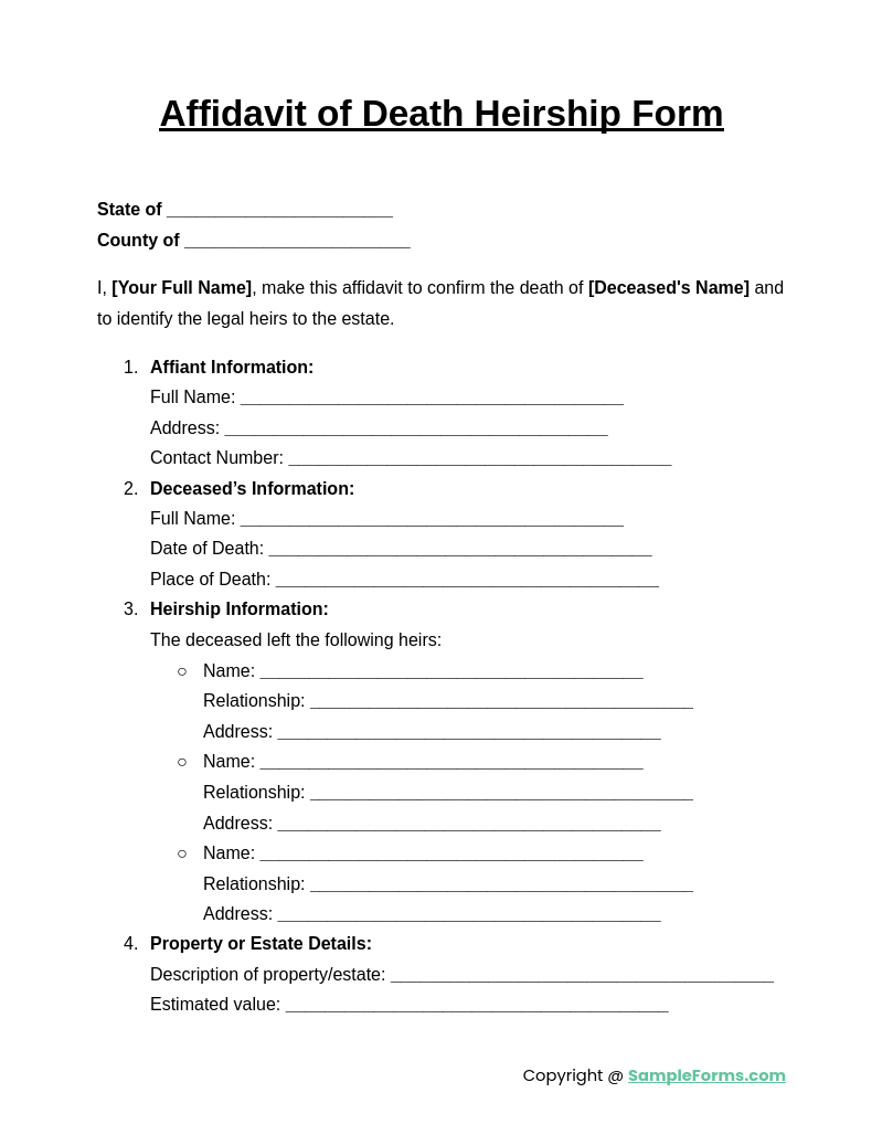 affidavit of death heirship form