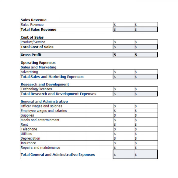 profit and loss template example free download