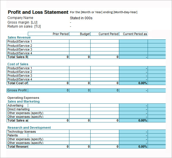 fillable sample profit and loss statement1