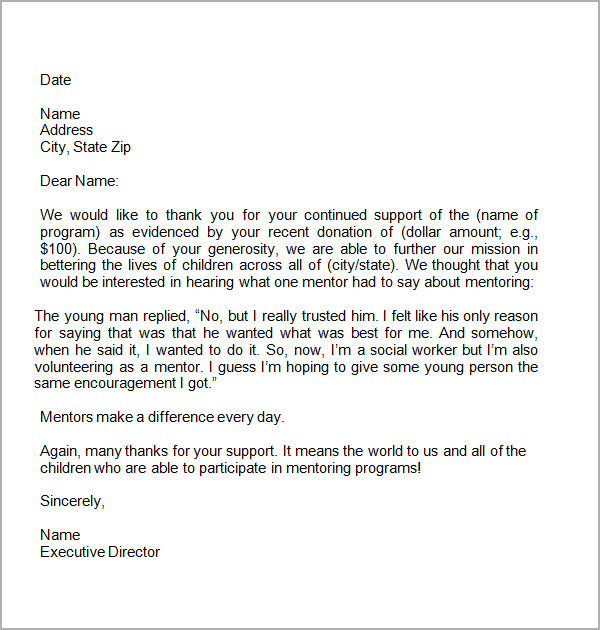 Professional Thank You Letter For Donation