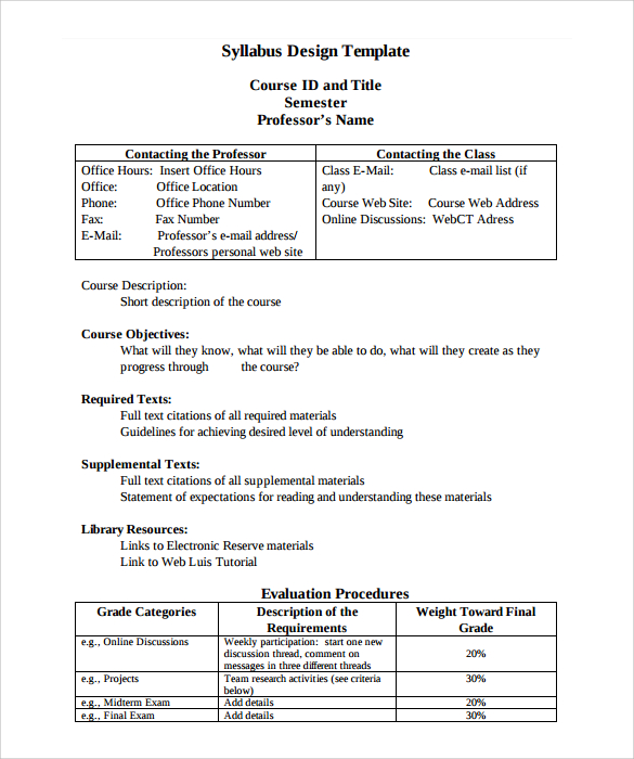 syllabus template free