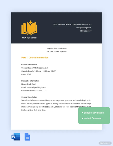 class disclosure syllabus template