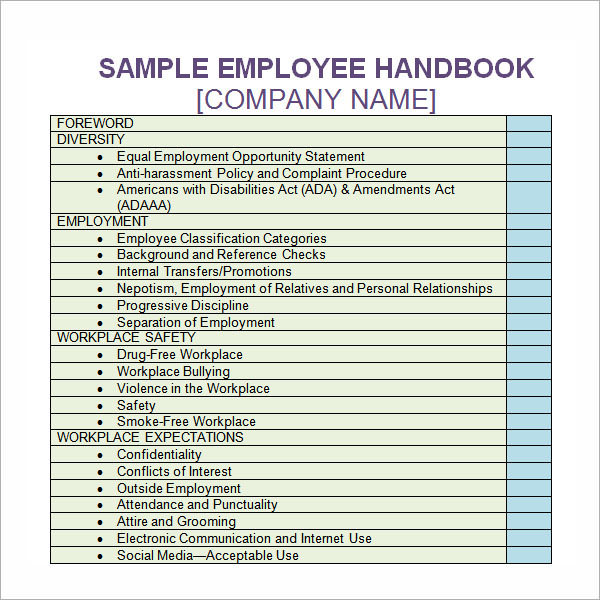 free employee handbook template