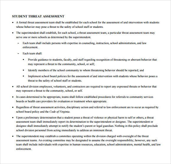 Student Threat Assessment Template - prntbl.concejomunicipaldechinu.gov.co