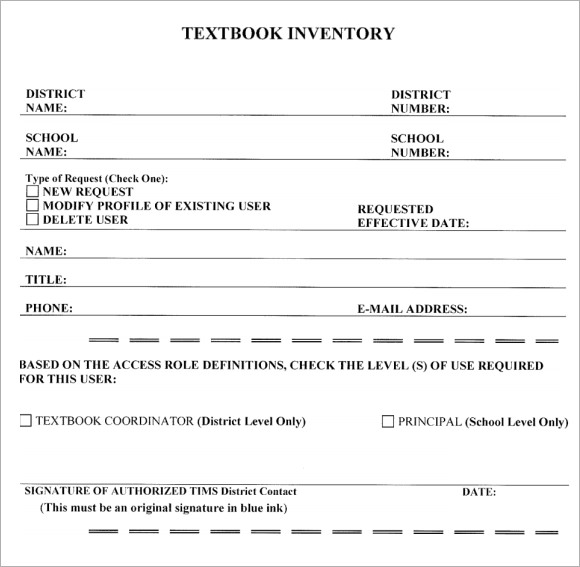 book inventory format