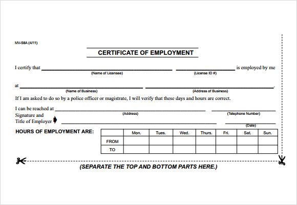 free employment certificate template