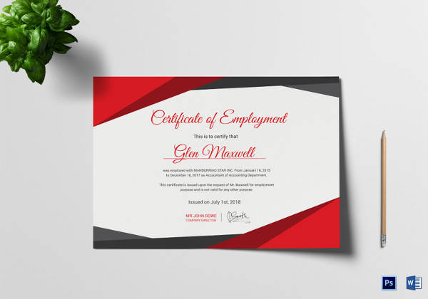 proficient employment certificate template