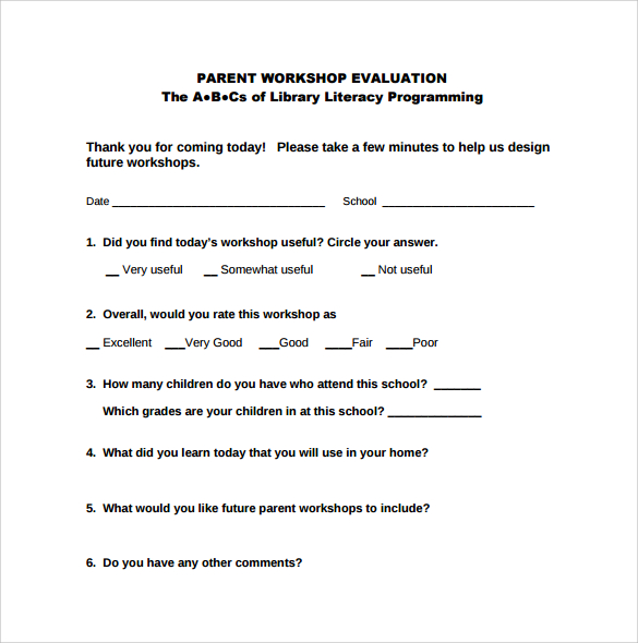 parent workshop evaluation form