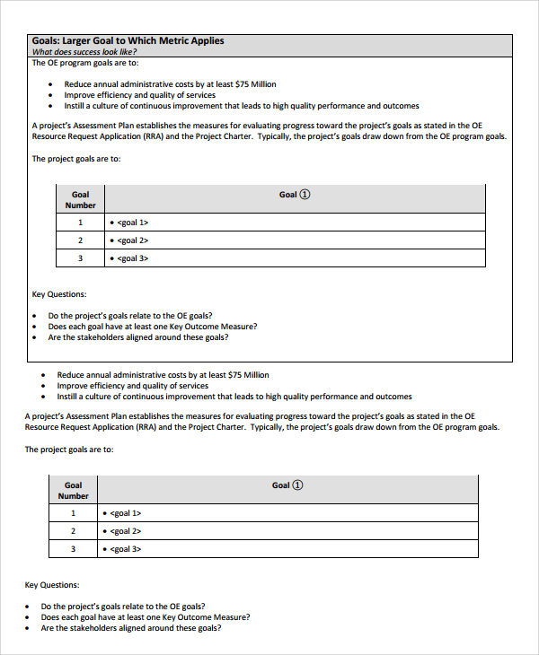 metrics assessment plan pdf