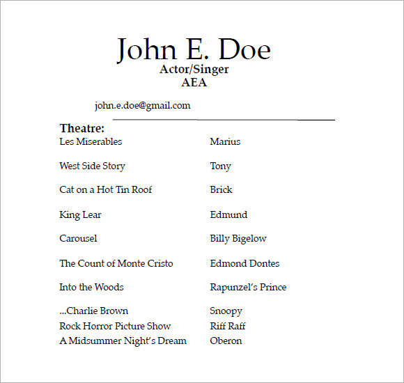 acting resume sample 2 pdf