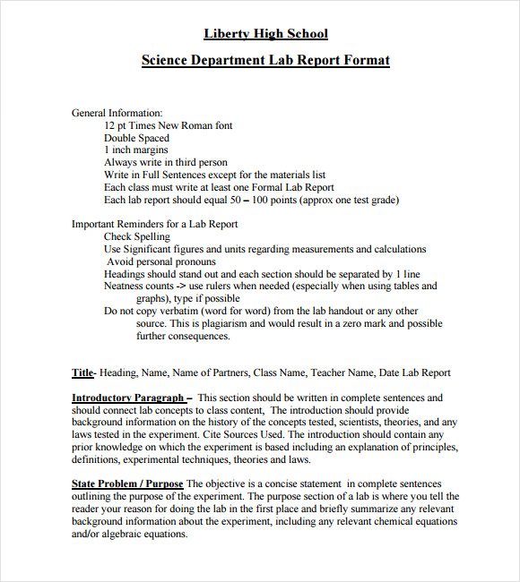 sample lab report template