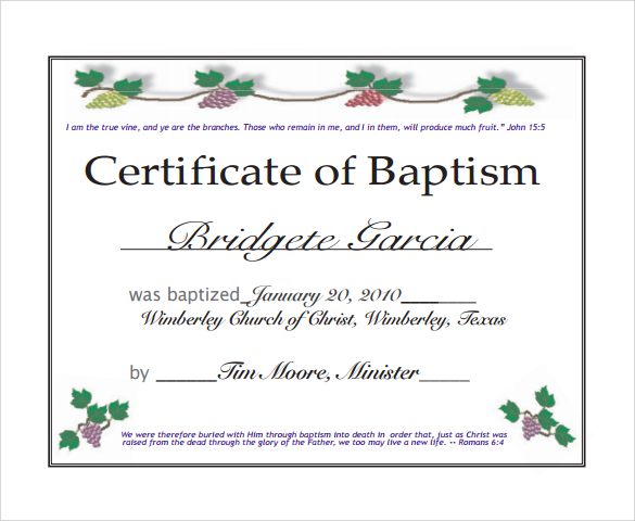 FREE 23+ Sample Baptism Certificate Templates in PDF | MS Word | PSD