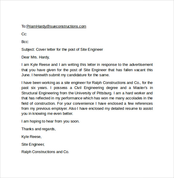 Email Cover Letter Example - 10+ Download Free Documents ...