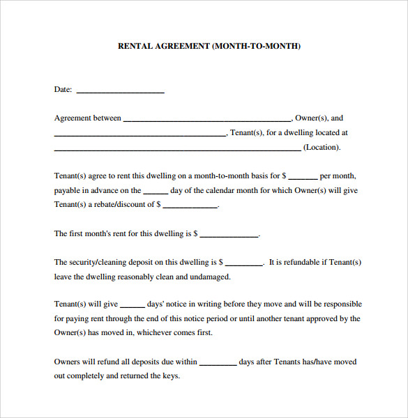 FREE 9+ Month to Month Lease Agreement Templates in PDF | MS Word ...