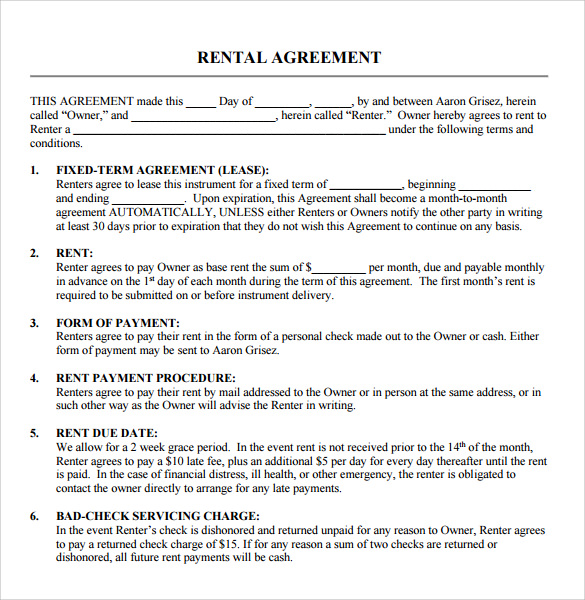 Blank Rental Agreement Printable