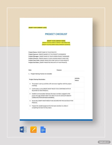 project checklist template