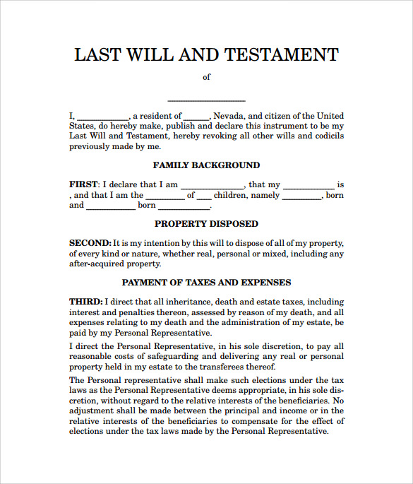 8+ Sample Last Will And Testament Forms | Sample Templates