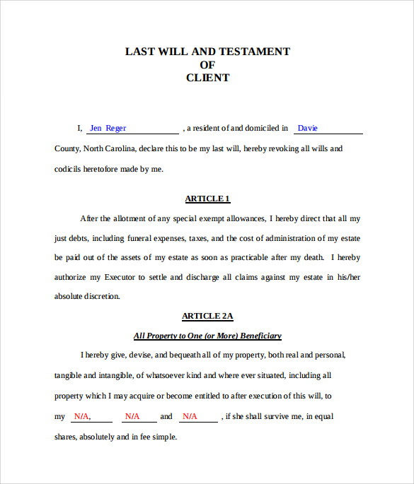 Last Will And Testament Form - 8+ Download Free Documents In PDF, Word ...