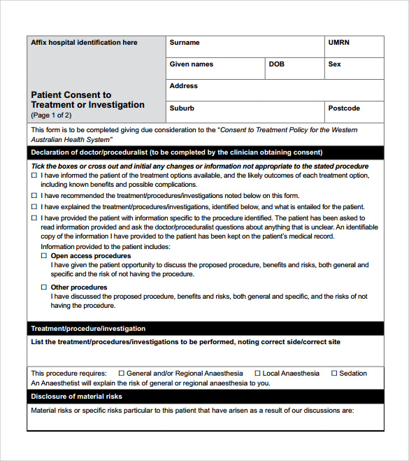 Medical Consent Form Template Ms Word Word Excel Templates - Free ...