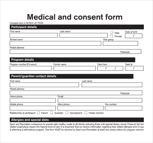 Medical Consent Form Word Template, Child medical consent form template;