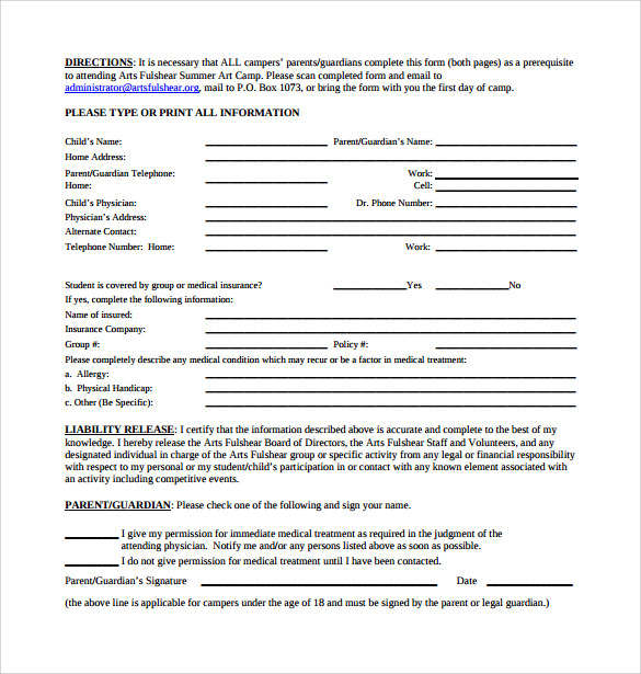 Medical Release Of Liability Form Template