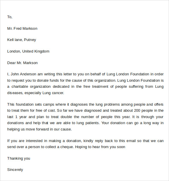 sample donation letter format for charity