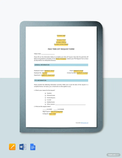 paid time off request form template