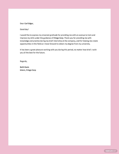 internship thank you letter template