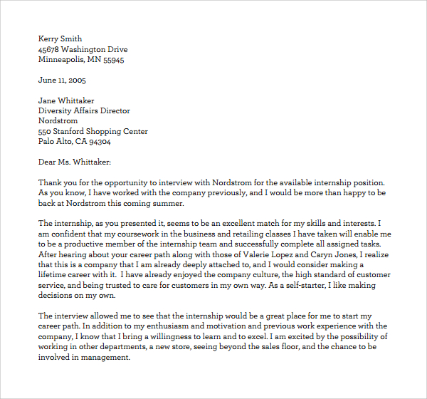 internship thank you letter pdf