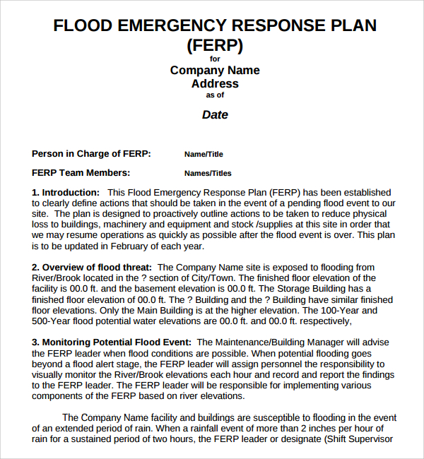 Emergency Response Plan Template