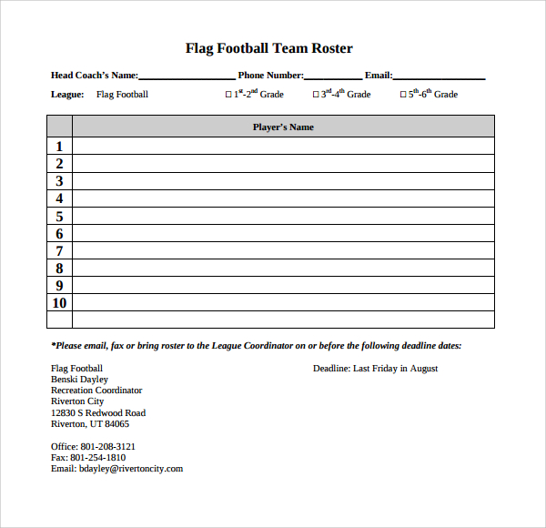 flag football roster template