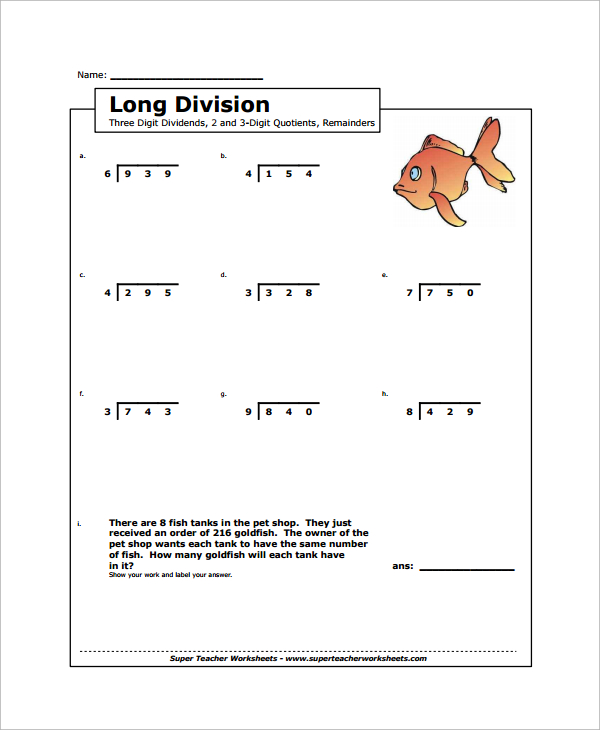 Long Division Printable Worksheets