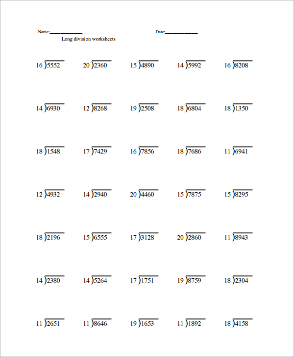 Free Printable Long Division Worksheets