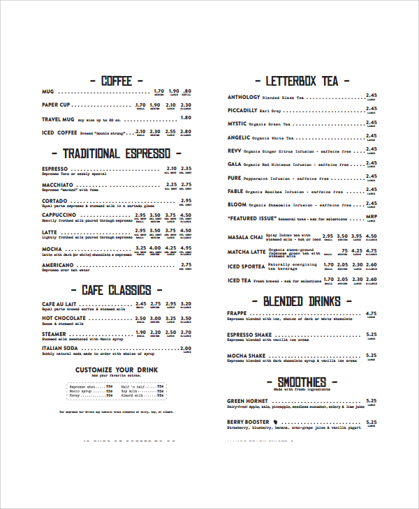 FREE 7+ Sample Coffee Menus in PDF