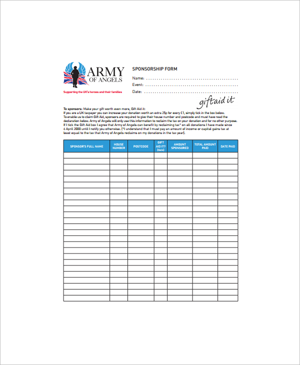 army sponsorship form