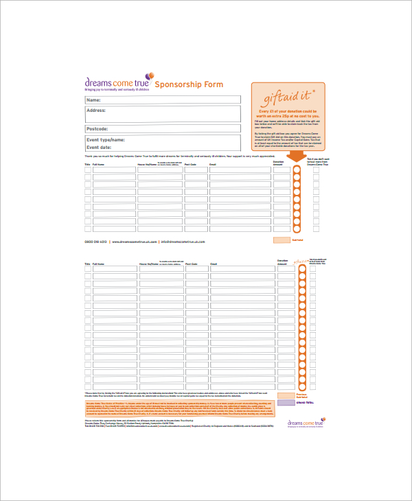 charity sponsorship form