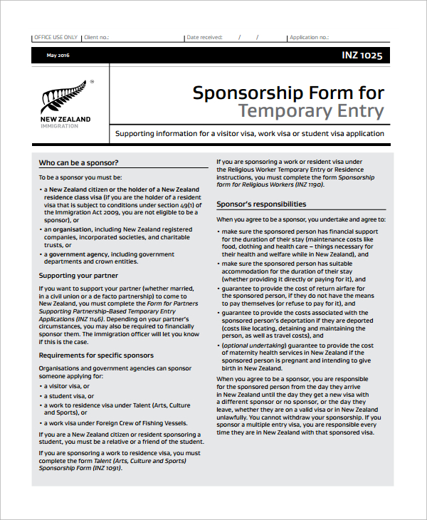 immigration sponsorship form