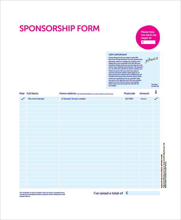 sports sponsorship form