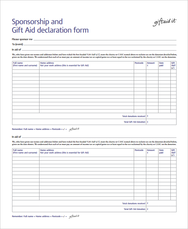 sponsorship declaration form