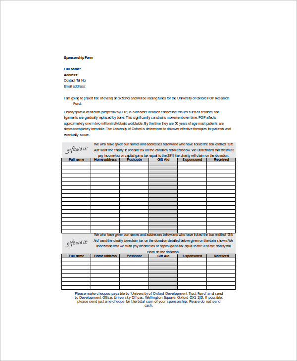 marathon sponsorship form