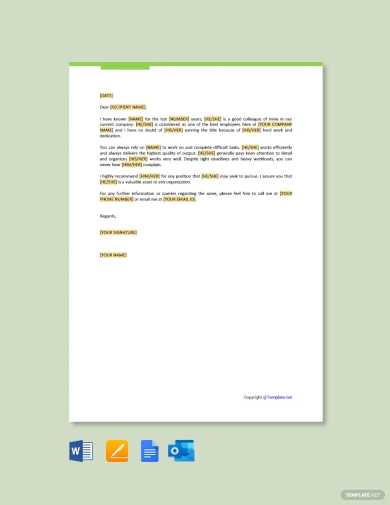 character letter of recommendation template