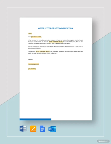 offer letter of recommendation template