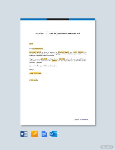 personal letter of recommendation for a job template