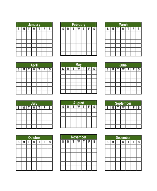 blank yearly calendar