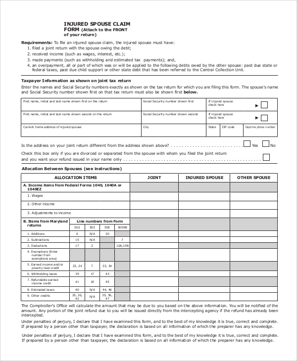 injured spouse tax form