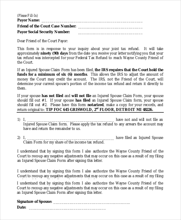 injured spouse waiver form